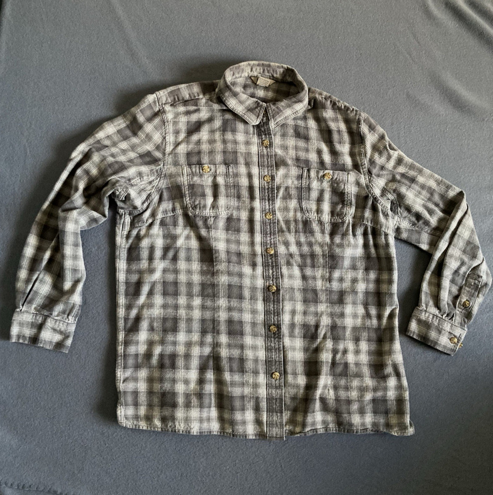 Duluth Trading Co Free Swingin Flannel Shirt Women's Size XL Gray Plaid Pockets